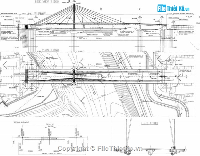 bản vẽ cầu dây văng,cầu dây văng 2 nhịp,cầu dây văng 1 trụ tháp,Bản vẽ cầu Rào