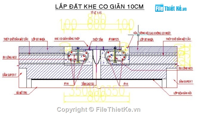 Bản vẽ cấu tạo các loại khe co dãn trên cầu,Bản vẽ khe co dãn cao su,Bản vẽ khe co dãn răng lược,bản vẽ lắp đặt khe co dãn