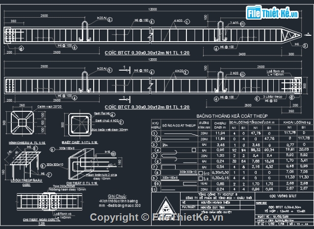 kết cấu,bản vẽ kết cấu,cọc dầm 30x30m,Bản vẽ cấu tạo cọc bê tông