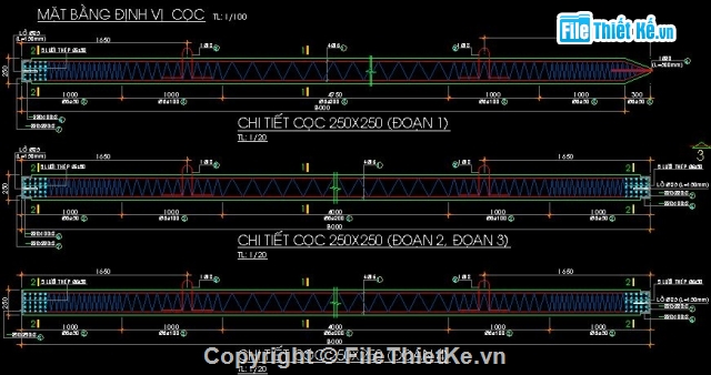 Cấu tạo cọc BTCT kích thước 250 x 250,Cấu tạo mối nối cọc,Cấu tạo đài cọc