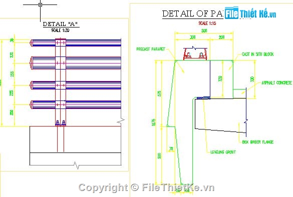 Bản vẽ cấu tạo lan can trên cầu,bản vẽ lan can,lan can