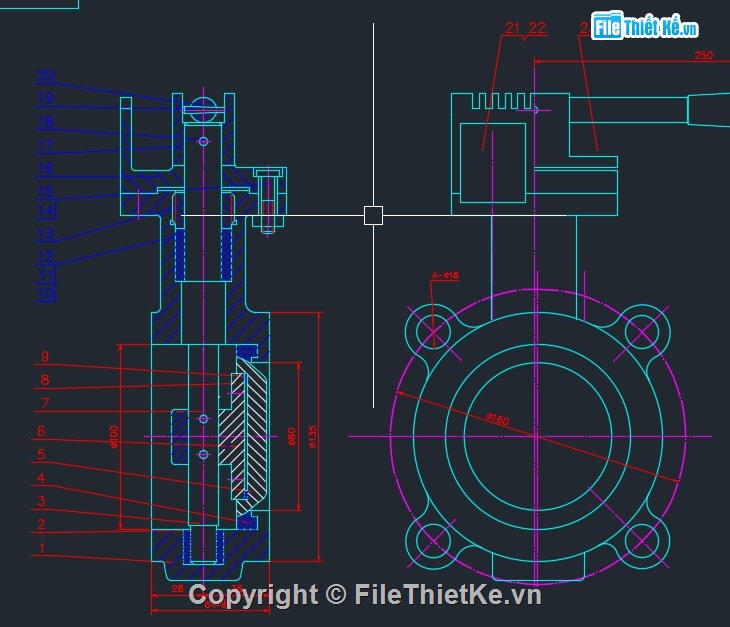 Bản vẽ,chế tạo,van bướm,van dn 80