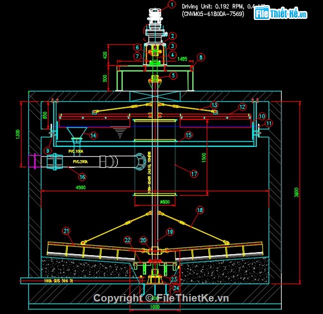 Bể Lắng Ly Tâm,Bản Vẽ Chi Tiết Bể Lắng Ly Tâm,file cad bể lắng ly tâm,thiết kế bể lắng tâm L4.5