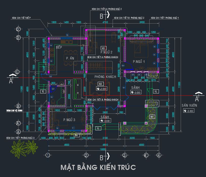 Bản vẽ chi tiết,biệt thự 1 tầng,cad mẫu nhà cấp 4 biệt thự,bản vẽ nhà biệt thự 11x13m,biệt thự 1 tầng 11x13m