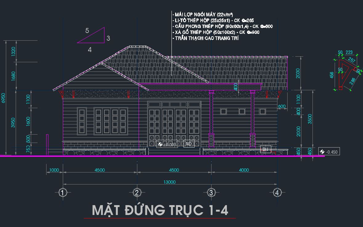 Bản vẽ chi tiết,biệt thự 1 tầng,cad mẫu nhà cấp 4 biệt thự,bản vẽ nhà biệt thự 11x13m,biệt thự 1 tầng 11x13m