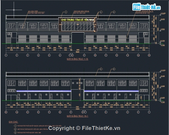 chợ trung tâm xã,ki ốt 2 tầng,đình chợ,chợ trung tâm,bản vẽ chợ,chợ xã yên nam