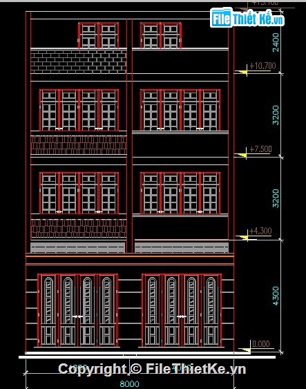 Bản vẽ chi tiết,Bản vẽ nhà phố,nhà 4 tầng,nhà phố 8x18m