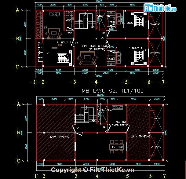 Bản vẽ chi tiết,Bản vẽ nhà phố,nhà 4 tầng,nhà phố 8x18m