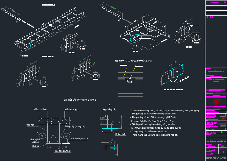 Bản vẽ chi tiết,lắp đặt,bản vẽ lắp đặt,thanh máng cáp,lắp đường cáp
