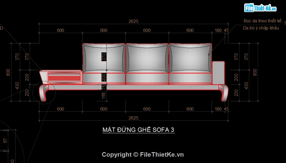 Bản vẽ chi tiết thi công ghế sofa gỗ óc chó chân cong