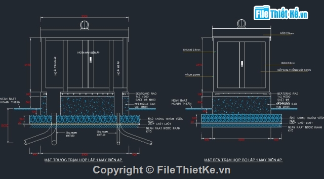 chi tiết trạm biến áp,bản vẽ trạm biến áp,trạm biến áp 22/0.4kv,trạm biến áp Kios 1 máy