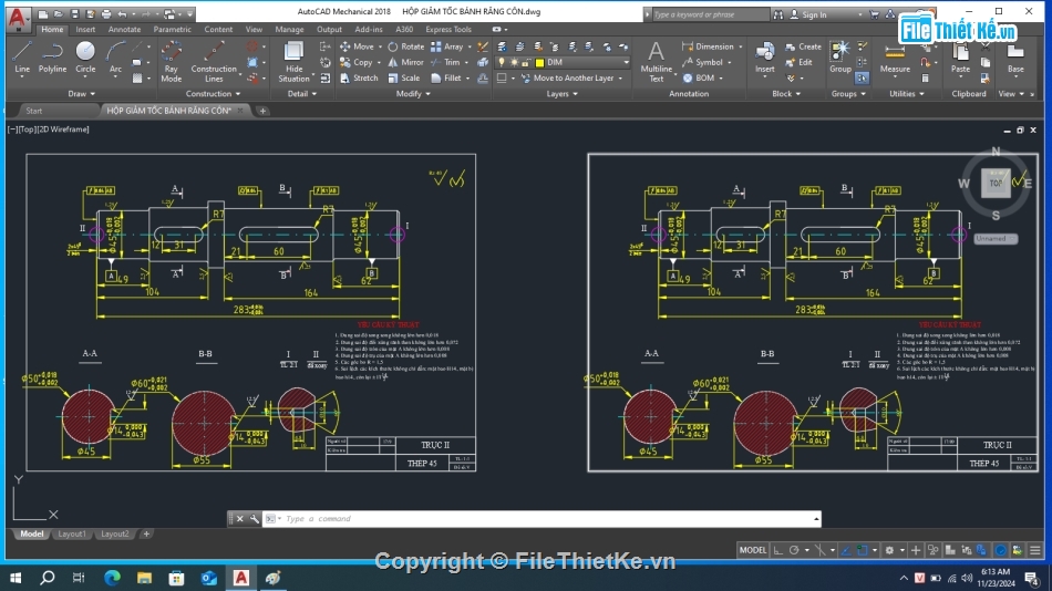 Bản vẽ chi tiết,hộp giảm tốc,đồ án chi tiết máy,bản vẽ hôp giảm tốc bánh răng côn,bánh răng côn 2 cấp,hộp giảm tốc răng côn răng thẳng