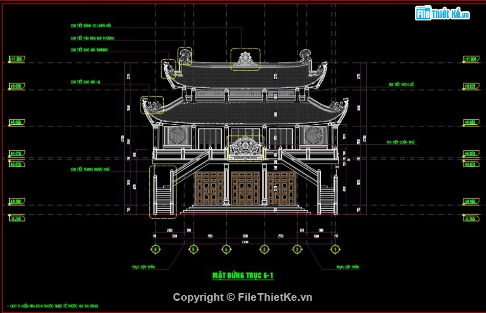 chùa,bản vẽ chùa 2 tầng,file cad chùa 2 tầng,bản vẽ tham khảo chùa 2 tầng,bản vẽ đình chùa,tam bảo chùa