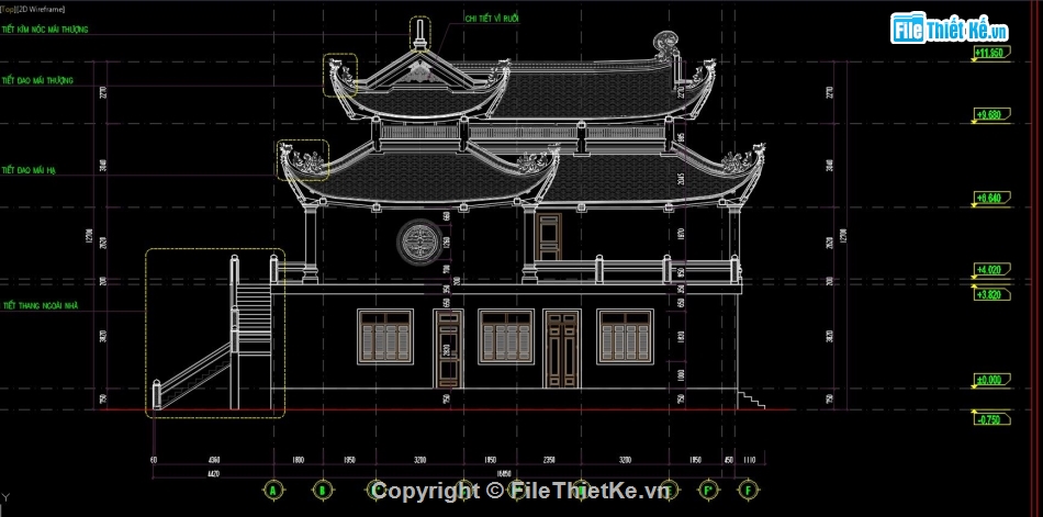 chùa,bản vẽ chùa 2 tầng,file cad chùa 2 tầng,bản vẽ tham khảo chùa 2 tầng,bản vẽ đình chùa,tam bảo chùa