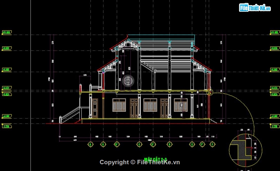 chùa,bản vẽ chùa 2 tầng,file cad chùa 2 tầng,bản vẽ tham khảo chùa 2 tầng,bản vẽ đình chùa,tam bảo chùa