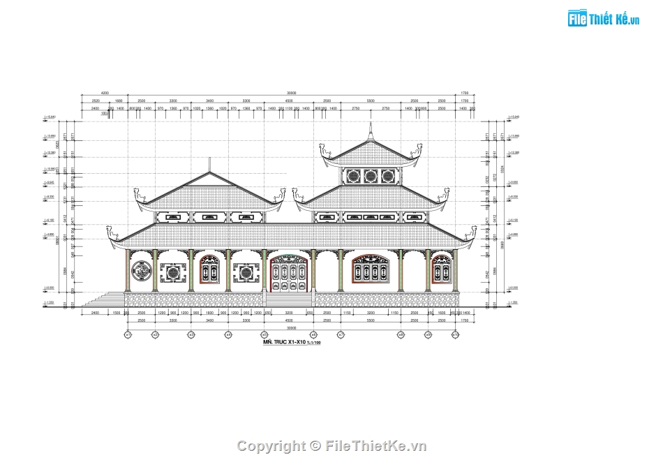 bản vẽ chùa đẹp,mẫu bản vẽ chùa,bản vẽ chùa file cad,file thiết kế đình chùa