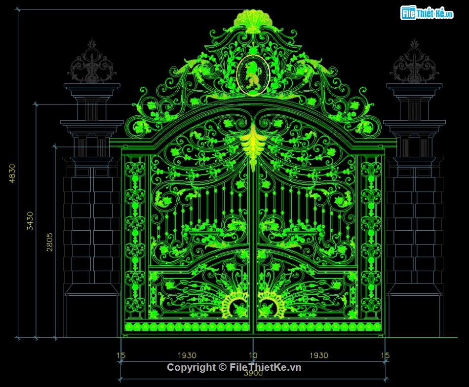 Cửa cổng biệt thự,Bản vẽ mẫu cổng biệt thự,cửa cổng hàng rào đẹp,File autocad cổng biệt thự,Cổng biệt thự cnc đẹp