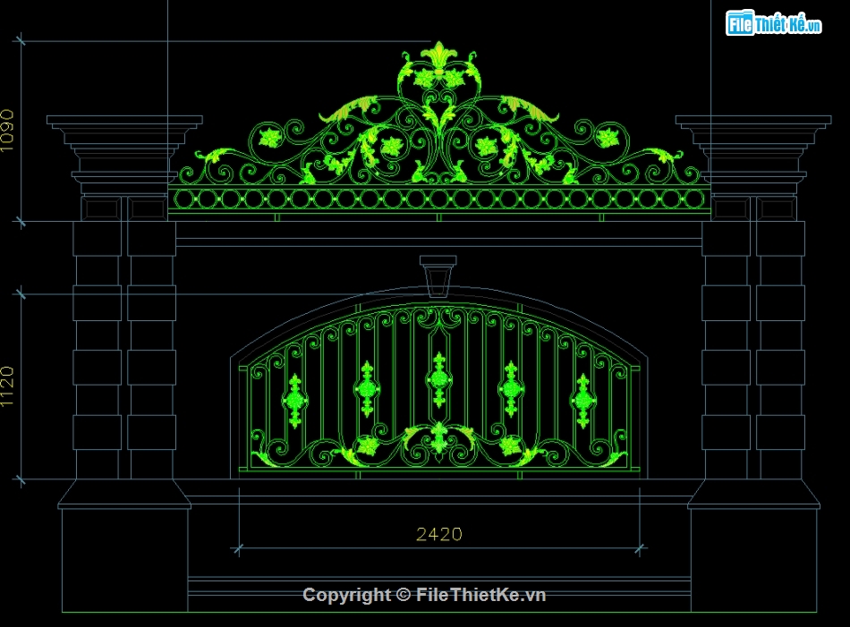 Cửa cổng biệt thự,Bản vẽ mẫu cổng biệt thự,cửa cổng hàng rào đẹp,File autocad cổng biệt thự,Cổng biệt thự cnc đẹp