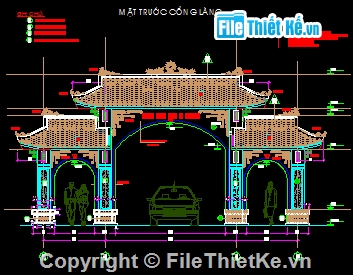 cổng làng văn hóa,mẫu cổng làng văn hóa,Cổng làng 8.1x27.5m,bản vẽ cổng làng,cad cổng làng văn hóa