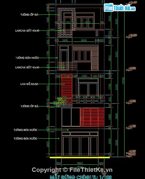 Bản vẽ nhà phố,nhà liên kế,nhà kích thước 5 x 15.5m,thiết kế nhà phố đẹp