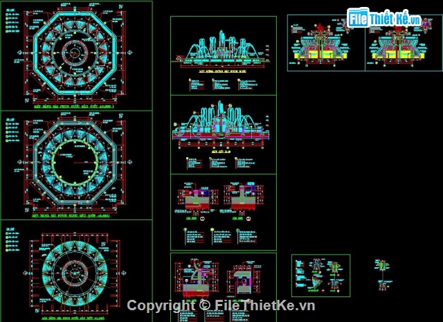 đài phun nước,CAD đài nước,CAD đài phun nước công viên,đài phun nước lục giác,bản vẽ đài phun nước