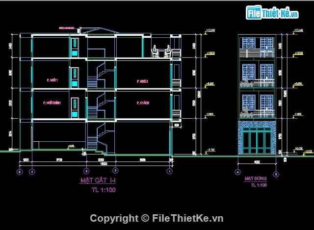 Bản vẽ kiến trúc Nhà phố,kiến trúc Nhà phố 4x16 m,bản vẽ kiến trúc,Nhà phố 4 tầng