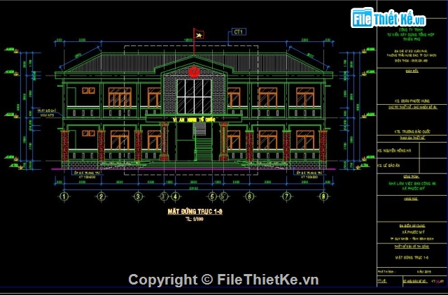 Ủy ban xã,Ủy ban xã 2 tầng,thiết kế ủy ban xã,bản vẽ UBND 2 2taangf,Ủy ban nhân dân 10.25x23.1m