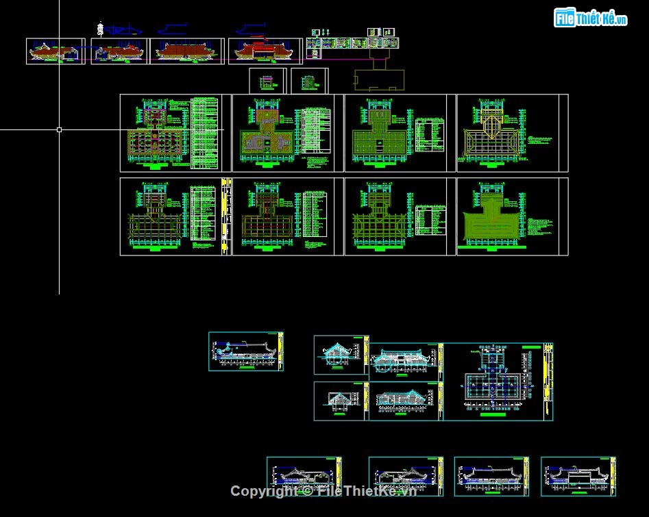 Đình chùa,bản vẽ đình,bản vẽ cad đình chùa,file cad đình,bản vẽ đình chùa