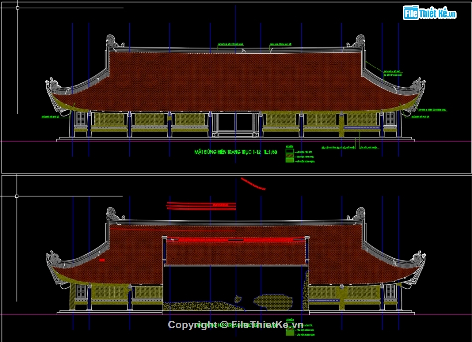 Đình chùa,bản vẽ đình,bản vẽ cad đình chùa,file cad đình,bản vẽ đình chùa