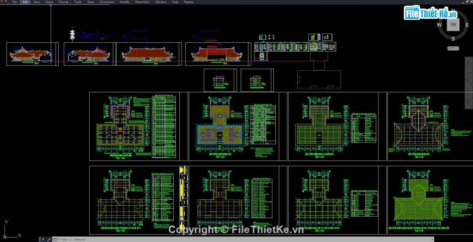 Đình chùa,bản vẽ đình,bản vẽ cad đình chùa,file cad đình,bản vẽ đình chùa