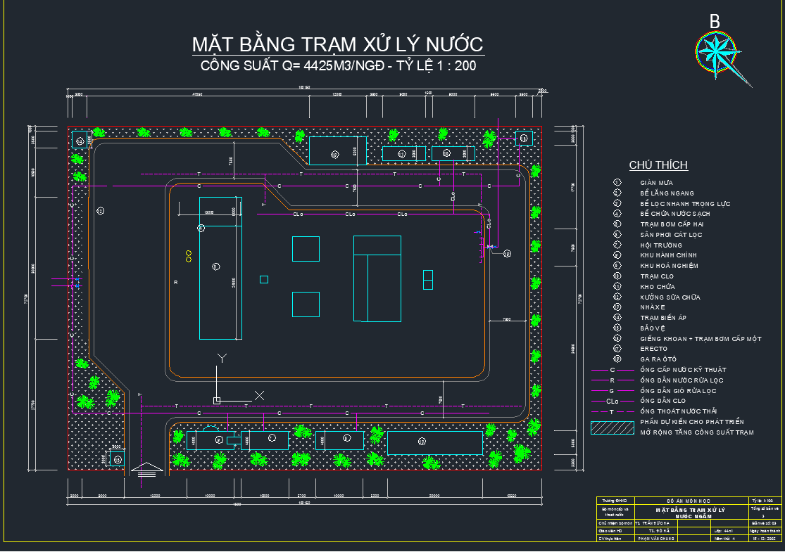xử lý nước,Đồ án cấp nước,bản vẽ đồ án,đồ án xử lý nước ngầm 4400m3,sử lý nước thải 4400m3