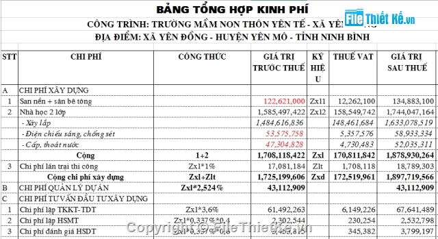 Bản vẽ dự toán nhà lớp học 2 phòng mầm non,Trường mầm non,nhà đầy đủ hạng mục