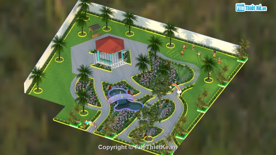 bản vẽ vườn cổ tích,vườn cổ tích mầm non,sketchup vườn mầm non,khu vui chơi mầm non