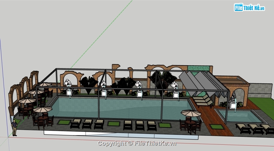 Bản vẽ 3d bể bơi,Bản vẽ bể bơi,file sket chup bể bơi,3d sketchup bể bơi