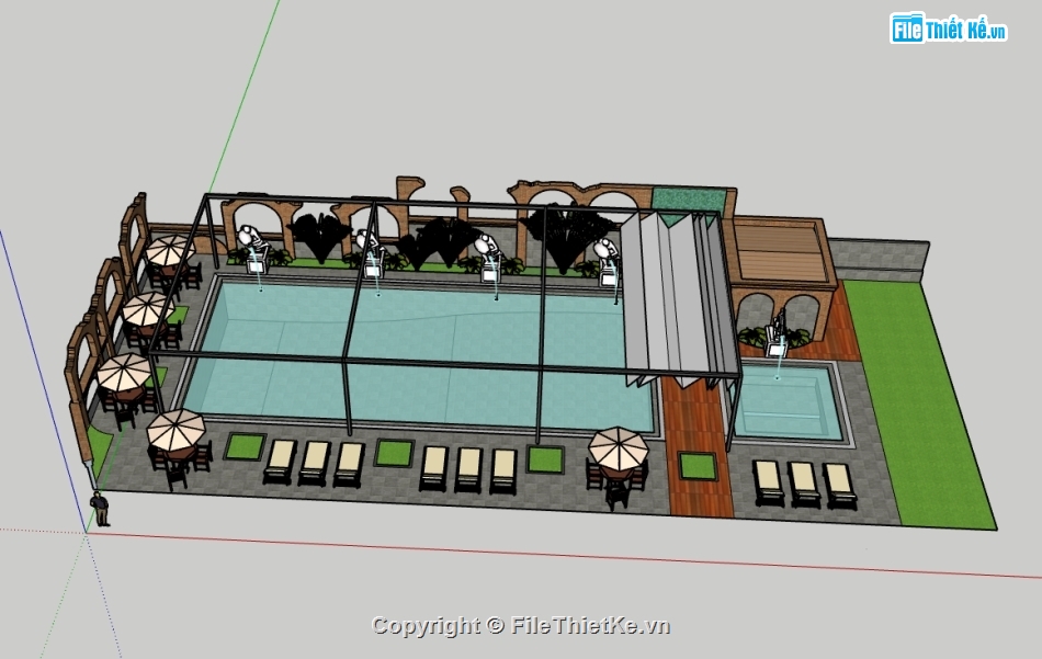 Bản vẽ 3d bể bơi,Bản vẽ bể bơi,file sket chup bể bơi,3d sketchup bể bơi