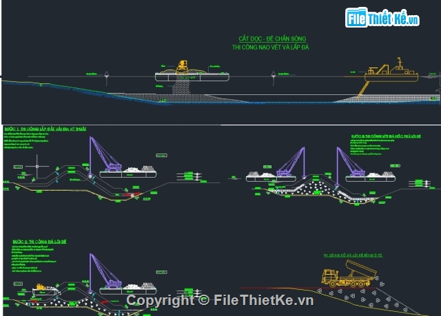 Biện pháp thi công,Bản vẽ thi công,Filethietke đê biển,Filethietke đê kè,thi công đê biển,đê chắn sóng