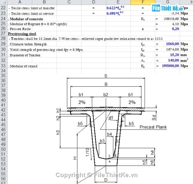 Bản vẽ dầm super T,bảng tính dầm super t,l=38m,theo 22 tcn 272 - 05,Dầm Super T 38m