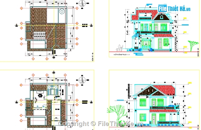 Biệt thự,Bản vẽ Biệt thự,mẫu biệt thự,biệt thự 2 tầng,Filethietke biệt thự 2 tầng,biệt thự 2 tầng 11x11m