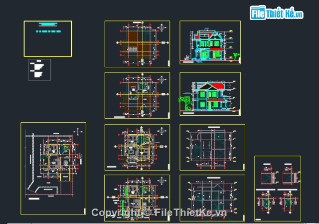 Biệt thự,Bản vẽ Biệt thự,mẫu biệt thự,biệt thự 2 tầng,Filethietke biệt thự 2 tầng,biệt thự 2 tầng 11x11m