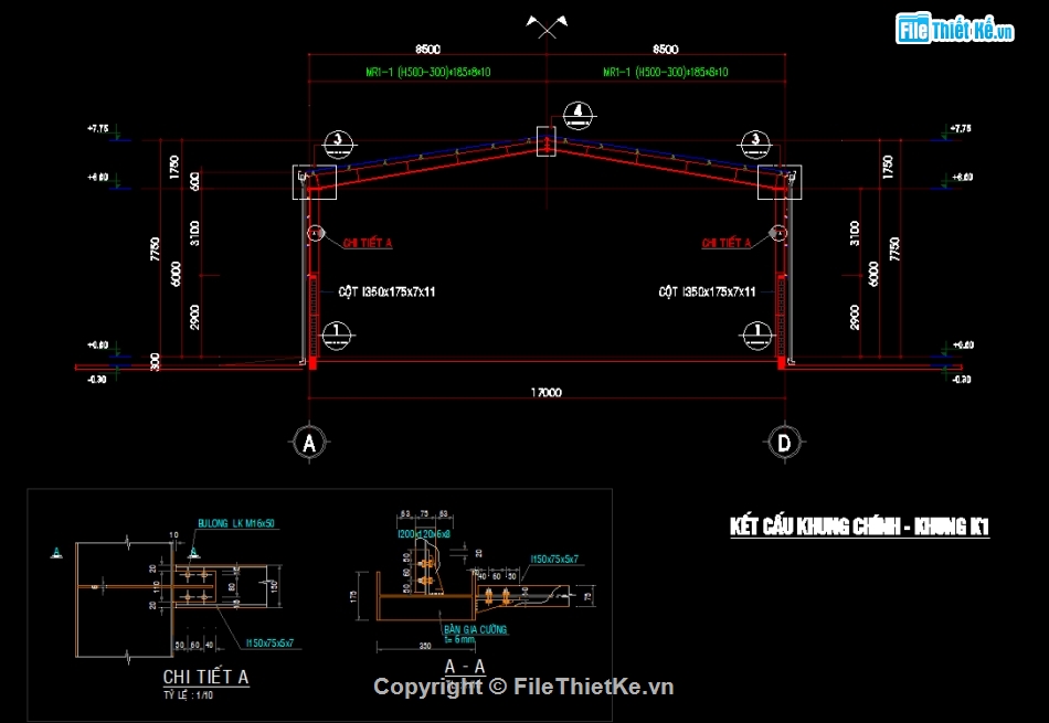 nhà xưởng,cad nhà kho,nhà xưởng rộng 17m,nhà xưởng công nghiệp,nhà xưởng file autocad,kết cấu nhà xưởng thép