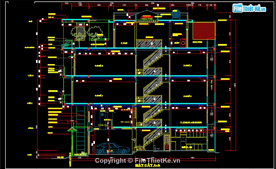 Bản vẽ file cad Mẫu nhà ống 5 tầng mặt tiền 4m kích thước 4x17m