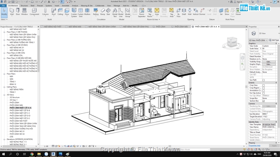 kiến trúc biệt thự 1 tầng,biệt thự 1 tầng 11x15m,bản vẽ biệt thự 1 tầng,mẫu biệt thự 1 tầng