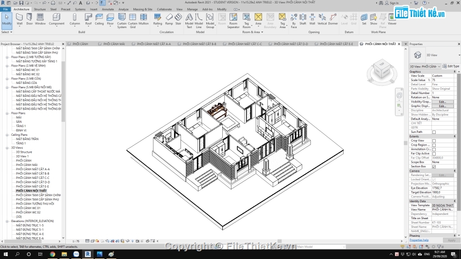 kiến trúc biệt thự 1 tầng,biệt thự 1 tầng 11x15m,bản vẽ biệt thự 1 tầng,mẫu biệt thự 1 tầng