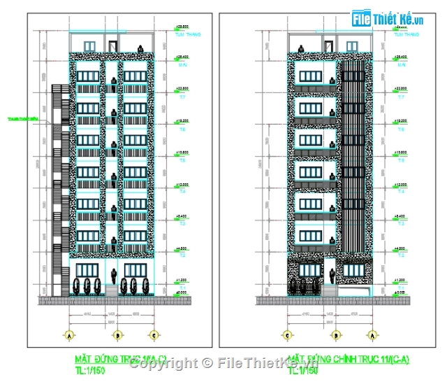 mẫu nhà có tầng hầm,nhà trọ,nhà 9 tầng,Nhà trọ 9.6x44m