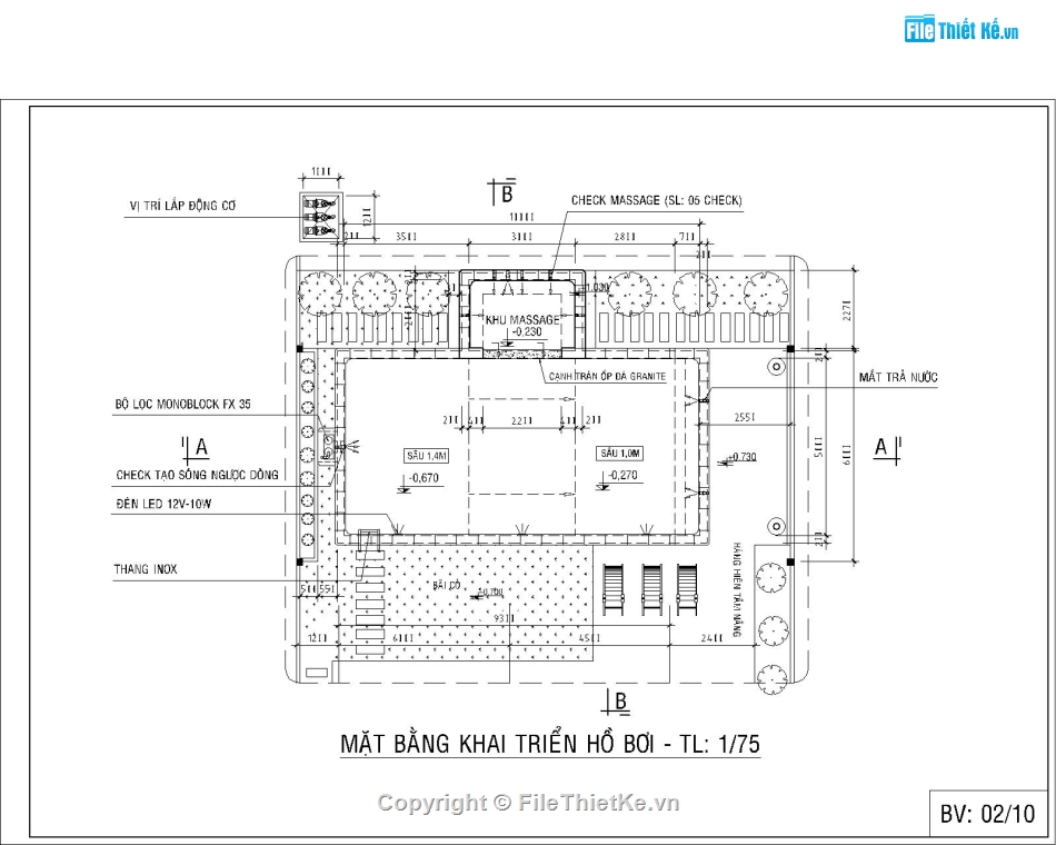 thiết kế hồ bơi,bản vẽ hồ bơi,autocad hồ bơi