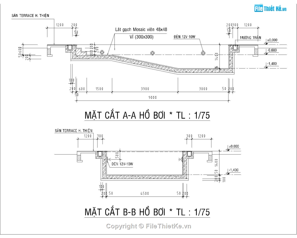 Hồ bơi 4.5x9m,File autoacad hồ bơi,File cad hồ bơi 4.5x9m,Bản vẽ hồ bơi file cad,File autocad bản vẽ hồ bơi