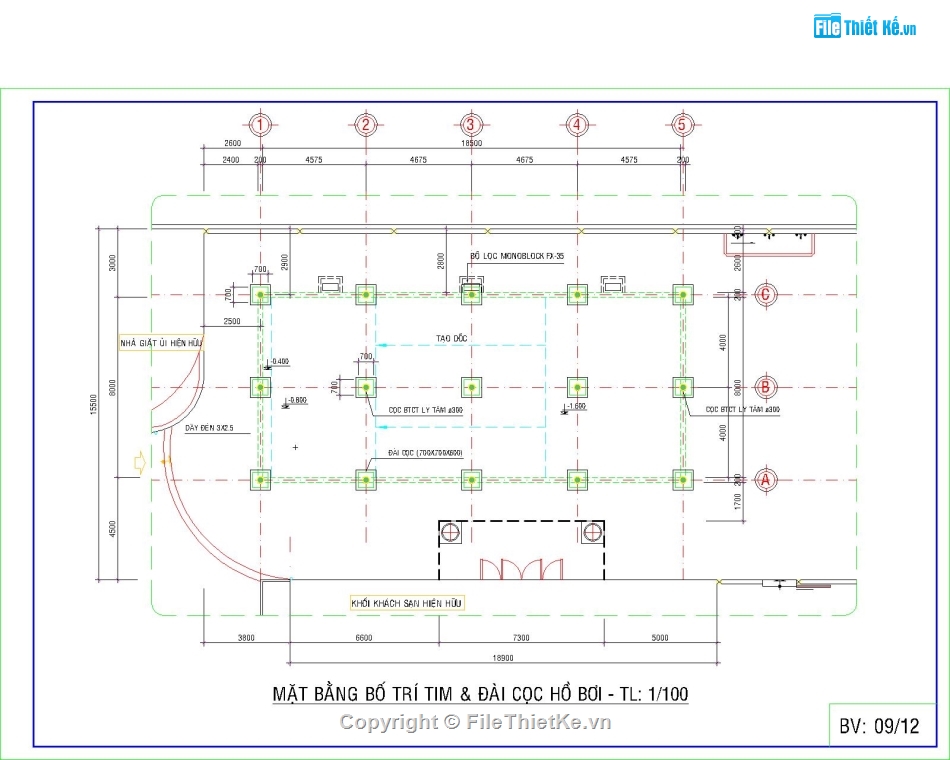 Bản vẽ hồ bơi Khách sạn 5,Thiết kế hồ bơi,Bản vẽ hồ bơi kích thước 8x18.5m