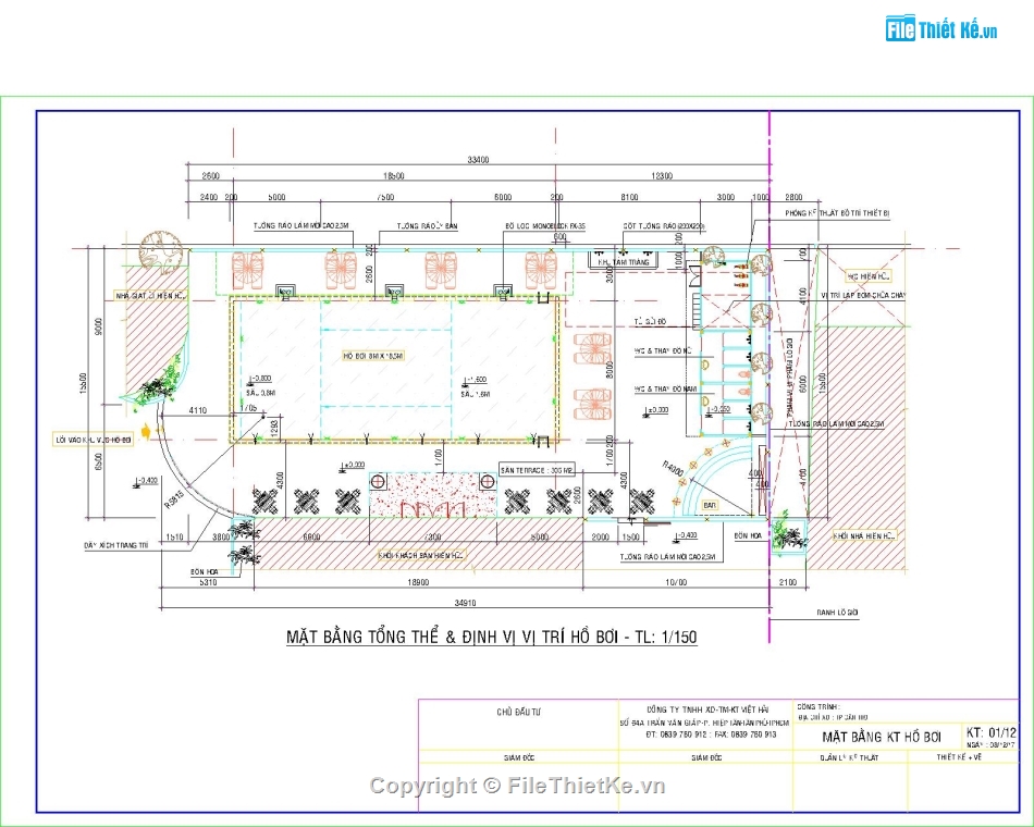 Bản vẽ hồ bơi Khách sạn 5,Thiết kế hồ bơi,Bản vẽ hồ bơi kích thước 8x18.5m