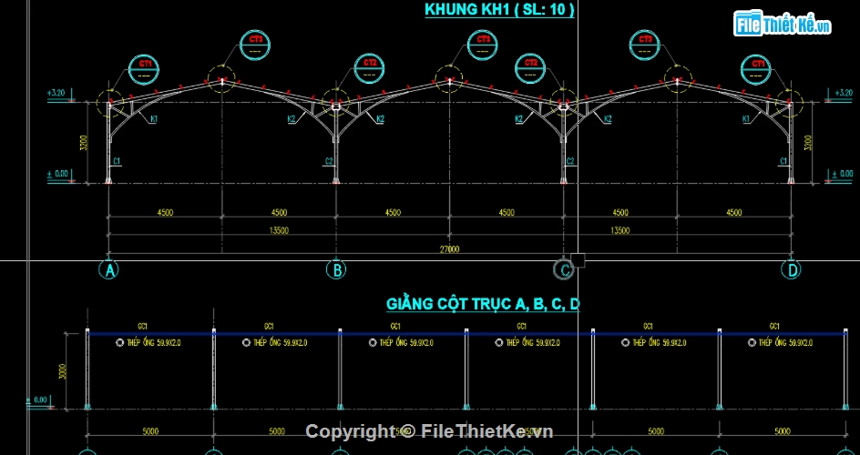 nhà để xe 3 khoang,nhà để xe file cad,file cad nhà để xe