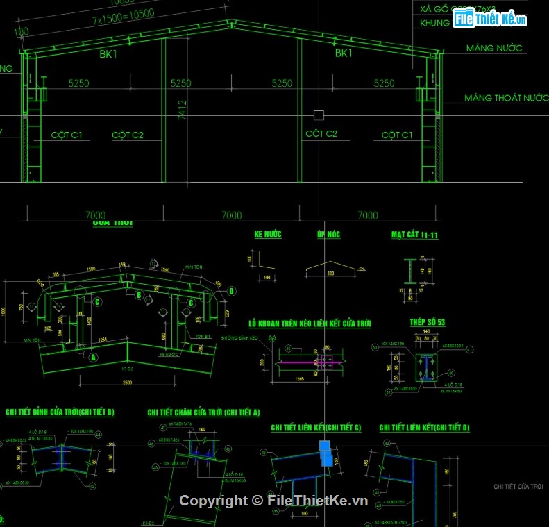 Bản vẽ cột kèo nhà xưởng 21m,Bản vẽ cửa nóc gió nhà xưởng,Bản vẽ dầm cầu trục nhà xưởng,Bản vẽ kết cấu nhà xưởng 21m